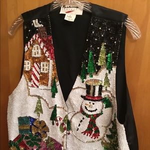 Fashion Fantasy Beaded Sequence Snowman Scene Vest